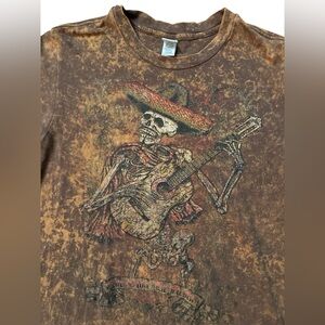 Mexican Mariachi Sugar Skull Guy Brown Tie Dye T-Shirt Size Large‎ Men’s
